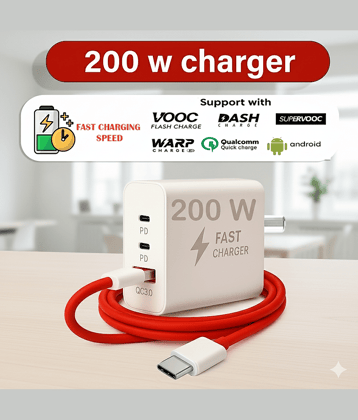 200W Super Fast Charger | Triple Port PD + QC 3.0 | Universal Adapter for Android, iPhone, Laptop | Supports VOOC, WARP, DASH, SUPERVOOC & Qualcomm Quick Charge | Type-C Fast Charging Adapter