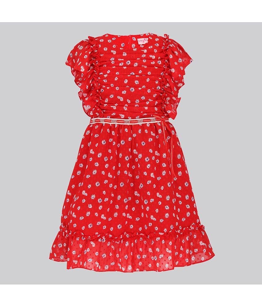Cutecumber Georgette Fit And Flare Dress For Girls ( Pack of 1 , Red )