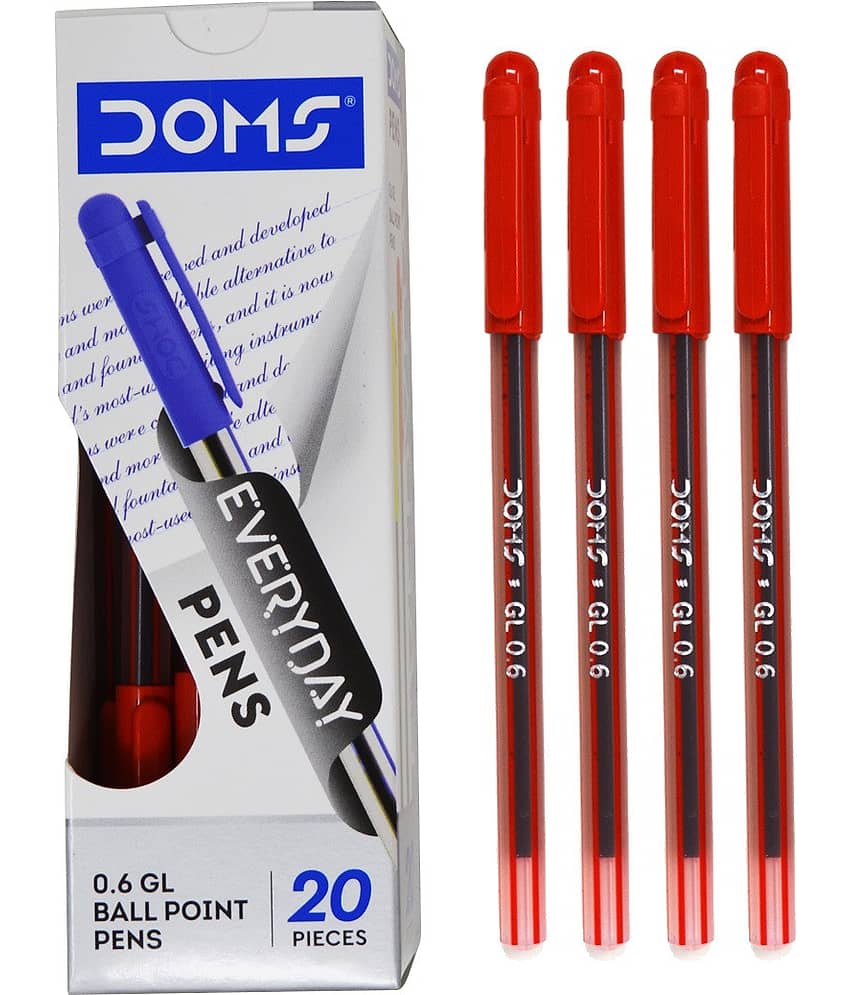 Doms Df 0.6 Gl Red Ink Ball Pen (Pack Of 80, Red)