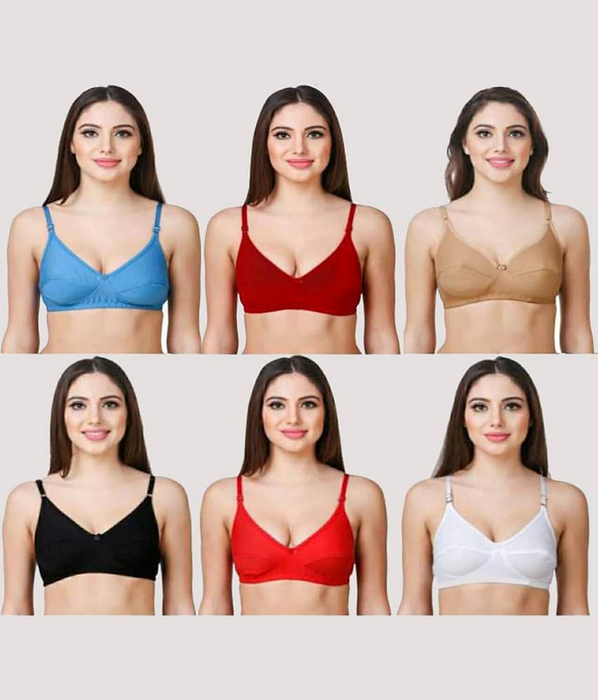 Kiran Enterprises Pack of 6 Net Non Padded Women's Everyday Bra ( Multicolor )