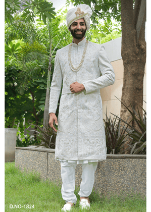 Ivory Embroidered Sherwani-Ivory