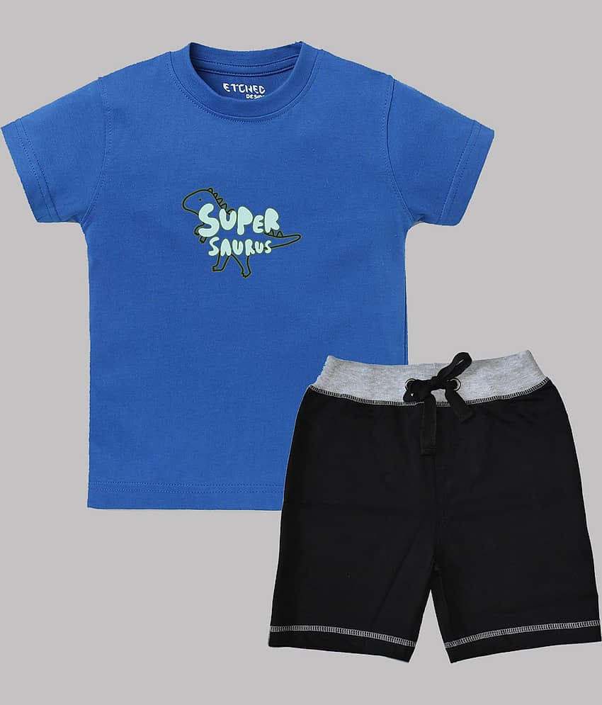 ETCHED DESIGN Pack of 1 Boys Cotton T-Shirt & Shorts Set ( Multicolor )