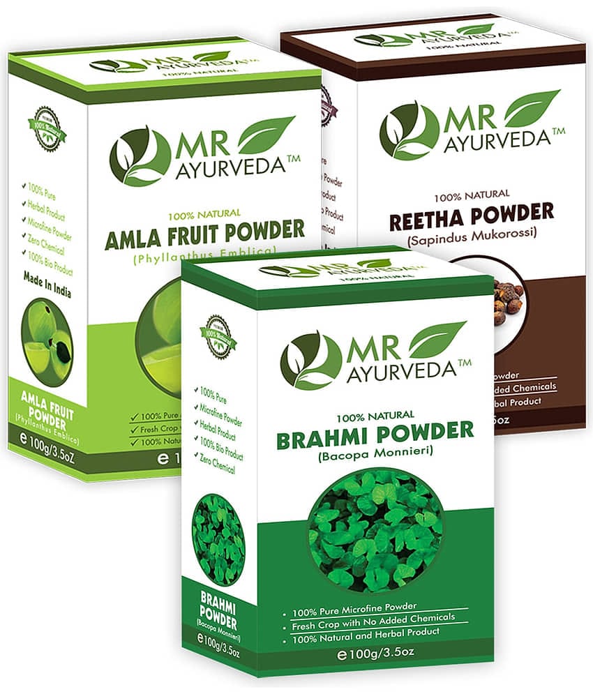 MR Ayurveda 100% Herbal Brahmi, Amla & Reetha Powder Hair Scalp Treatment 300 g Pack of 3