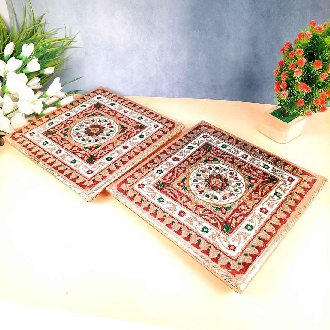 Pooja Chowki Bajot | Minakari Chauki Set - For Pooja, Weddings & Festivals (Pack of 2) 12 Inch-Design 1