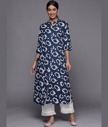 Varanga Viscose Printed Straight Women's Kurti - Blue ( Pack of 1 )