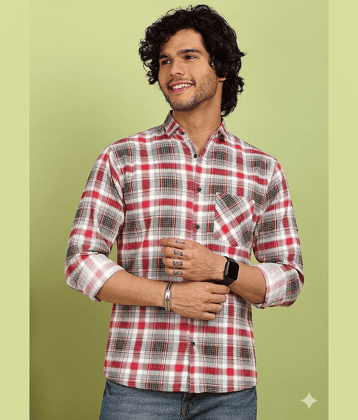allan peter 100% Cotton Regular Fit Checks Full Sleeves Men's Casual Shirt - Multicolor ( Pack of 1 )
