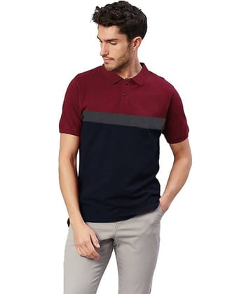 Leotude Men Cotton Blend Regular Fit Colorblock Polo T Shirt ( Maroon )