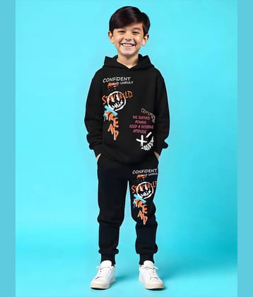 Trampoline Pack of 1 Boys Cotton Blend T-Shirt & Trackpants Set ( Black )