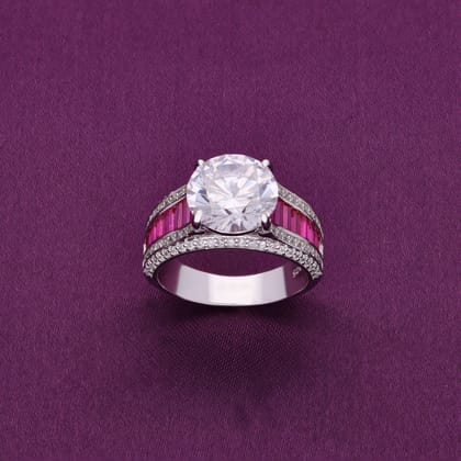 Classic Zircon Diamond Cut Statement Silver Ring-White Stone / Silver / US 6 (16.5 mm Diameter)