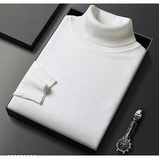 Fashlook Solid White Full Sleeve Men's Winter Sweater - Warm Woolen Knit Pullover for Casual & Winter Wear