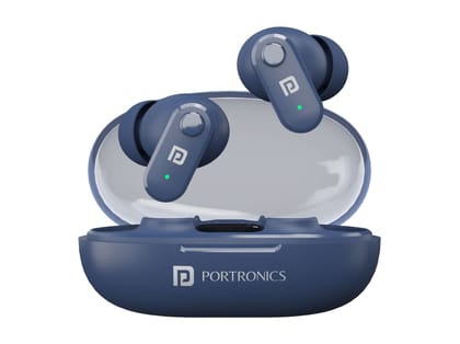 Portronics Harmonics Twins S16 in Ear Wireless TWS Earbuds with 24 Hrs Playtime, Clear Calls, Game & Music Mode, Low Latency, Bluetooth 5.3v, LED Display, Type C Fast Charging - Blue