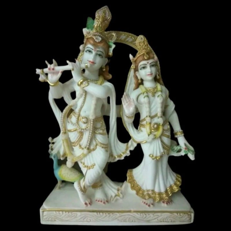 White Painted Marble Lord Radha Krishna Statue, For Worship