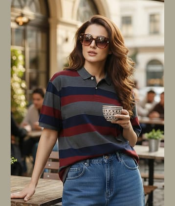 GET GOLF Women Cotton Blend Oversized Fit Polo Collar T-Shirt ( Multicolor )