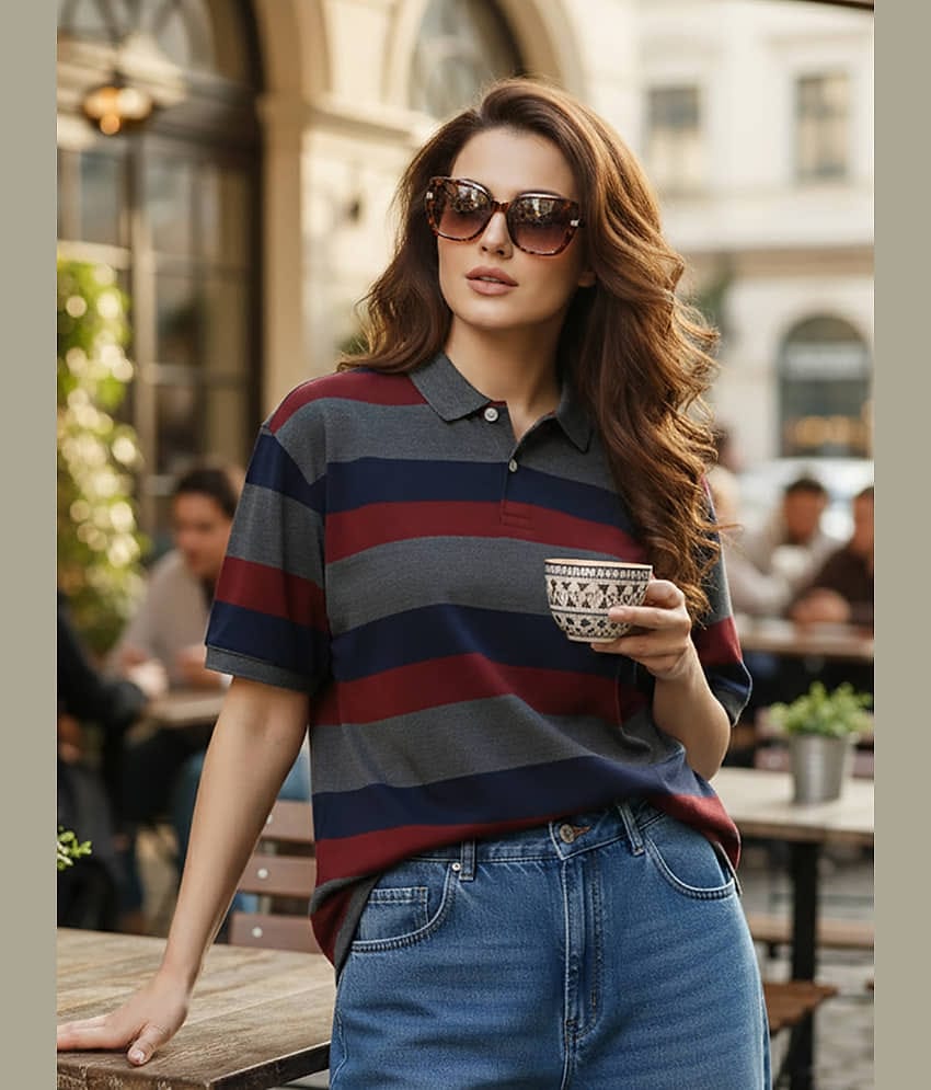 GET GOLF Women Cotton Blend Oversized Fit Polo Collar T-Shirt ( Multicolor )