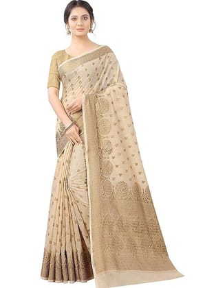 Women's Kanjivaram Cotton Silk Zari Butta/Butti Golden Zari Border Saree
