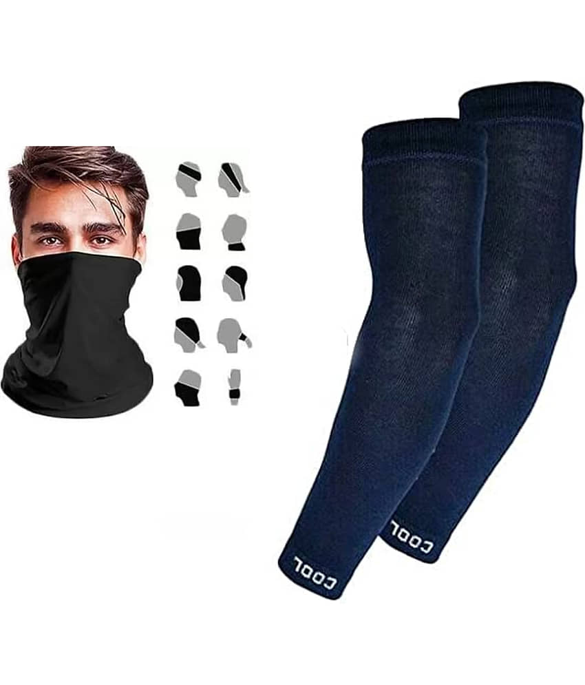 Combo of Unisex Motorcycle Riding Bandana and Cotton Sports Arm Sleeves (1 Black Bandana and 1 Arm Sleeves)