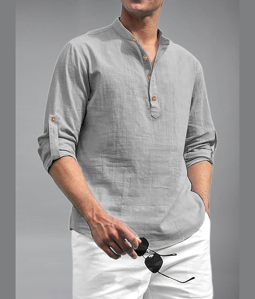 Apektra Grey Cotton Blend Men's Shirt Style Kurta ( Pack of 1 )