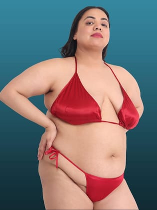Plus Size Sexy Maroon Honeymoon Bridal Bikini Set 13M