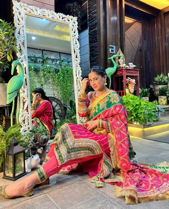 Shahi Dogri- Zardozi Handwork suit set in magenta greens