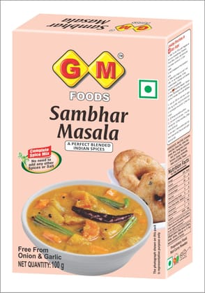 GM Foods Sambhar Masala Powder Mix 100 grams (PACK OF -1 )| Authentic South Indian Spice Blend for Sambar, Curry & Lentil Soup Seasoning | Pure & Natural | Traditional Taste for Homemade Cooking | No Preservatives GM Foods Sambhar Masala Powder Mix 100 grams (PACK OF -1 )| Authentic South Indian Spice Blend for Sambar, Curry & Lentil Soup Seasoning | Pure & Natural | Traditional Taste for Homemade Cooking | No Preservatives