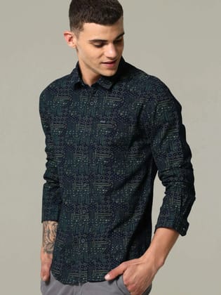 Verdant Indigo Green Printed Shirt-S / Light Green
