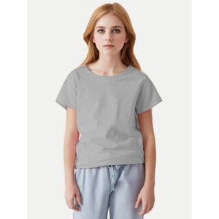 Girls Grey Melange Crew neck T-shirt