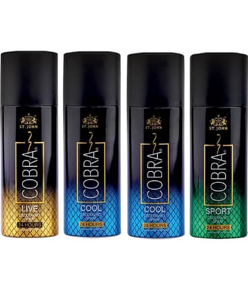 St. John Cobra Cool 50ml*2,Live & Sport 50ml Each Deodorant Spray for Men 50 ml ( Pack of 4 )