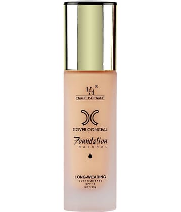 Half N Half Cover Concealer Foundation Natural Longwearing Overtime Base SPF 15, Natural (35g)