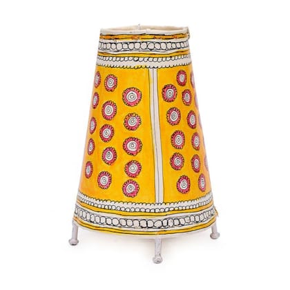 Melodic Flower Kalamkari Handpainted Standing Round Leather Lamp -9 Inch