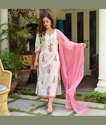Royal Export Cotton Silk Printed Kurti With Pants Women's Stitched Salwar Suit - White ( Pack of 1 )