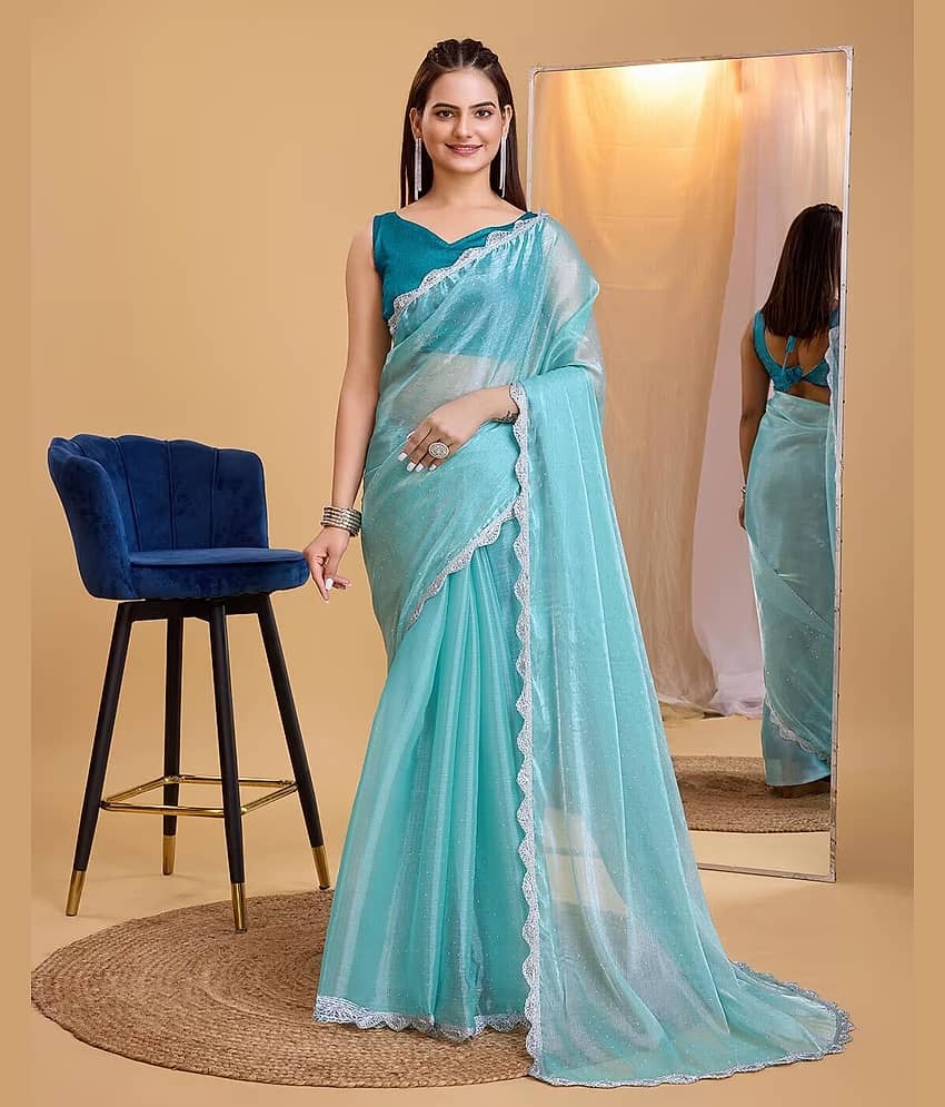 KV Fashion Net Solid Saree With Unstitched Blouse Piece ( Lavender )