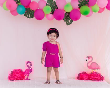 Girls One Shoulder Romper [GD-1513] (1-10Years)-7-8Y (Size - 30) / Pink / Imported