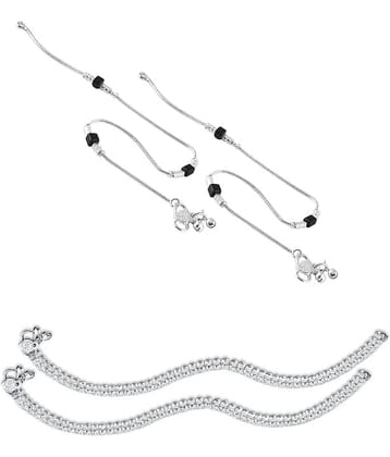 HEER COLLECTION - Silver Anklets ( Pack of 2 )