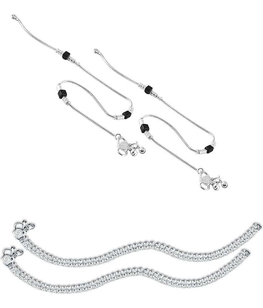 HEER COLLECTION - Silver Anklets ( Pack of 2 )