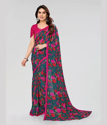 ANAND SAREES Georgette Printed Saree With Unstitched Blouse Piece ( Green )