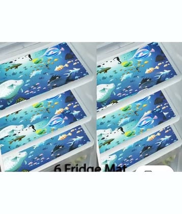THE LION'S SHARE PVC Floral Rectangle Table Mats ( 44 cm x 30 cm ) Pack of 6 - Blue