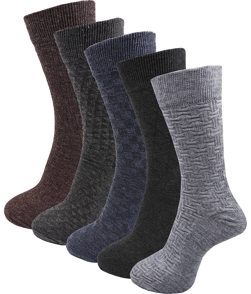 RC. ROYAL CLASS - Woollen Men's Self Design Multicolor Mid Length Socks ( Pack of 5 )