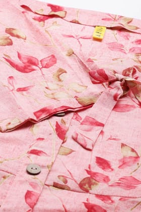 Pink Cotton Floral Printed A-Line Midi Dress VD1062 Pink Cotton Floral Printed A-Line Midi Dress VD1062