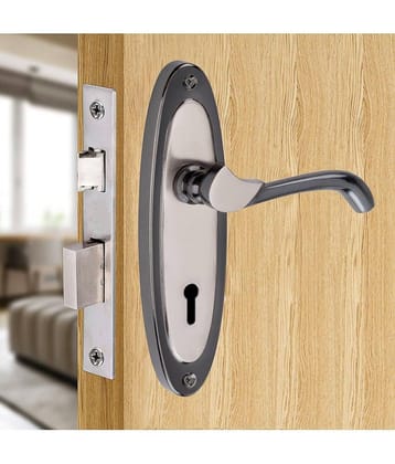 Onmax 7 inches Mortise Door Handle Lock Black Silver Finish with 65 mm Double Turn Door Lock 6 Lever with 3 Keys, Mortise Lock, Door Lock, Main gate, Home, Office Lock (HML6+S709MSB)