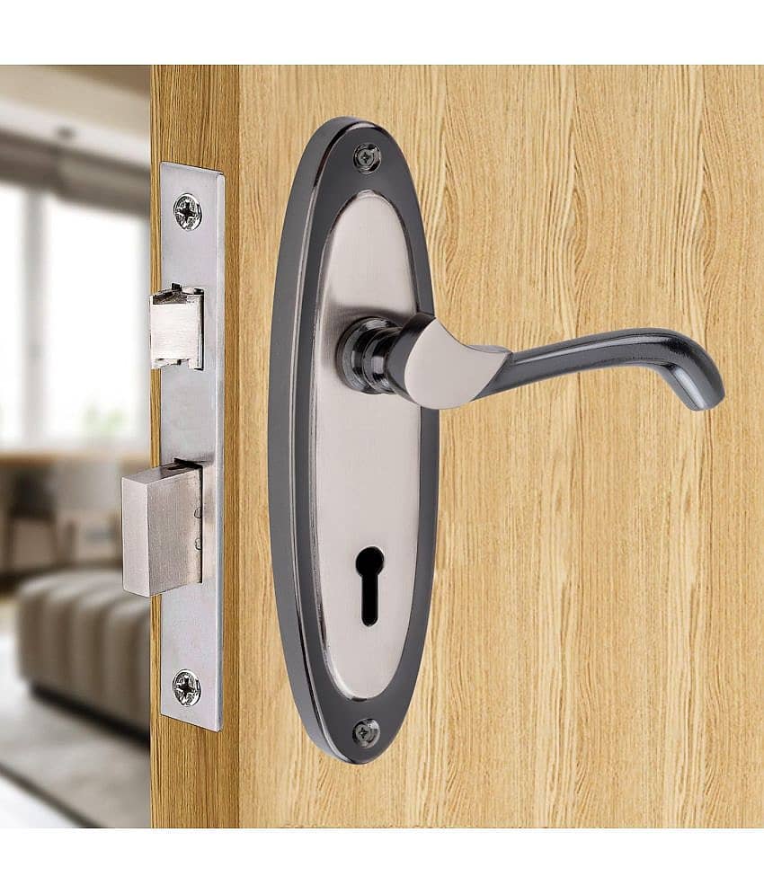 Onmax 7 inches Mortise Door Handle Lock Black Silver Finish with 65 mm Double Turn Door Lock 6 Lever with 3 Keys, Mortise Lock, Door Lock, Main gate, Home, Office Lock (HML6+S709MSB)