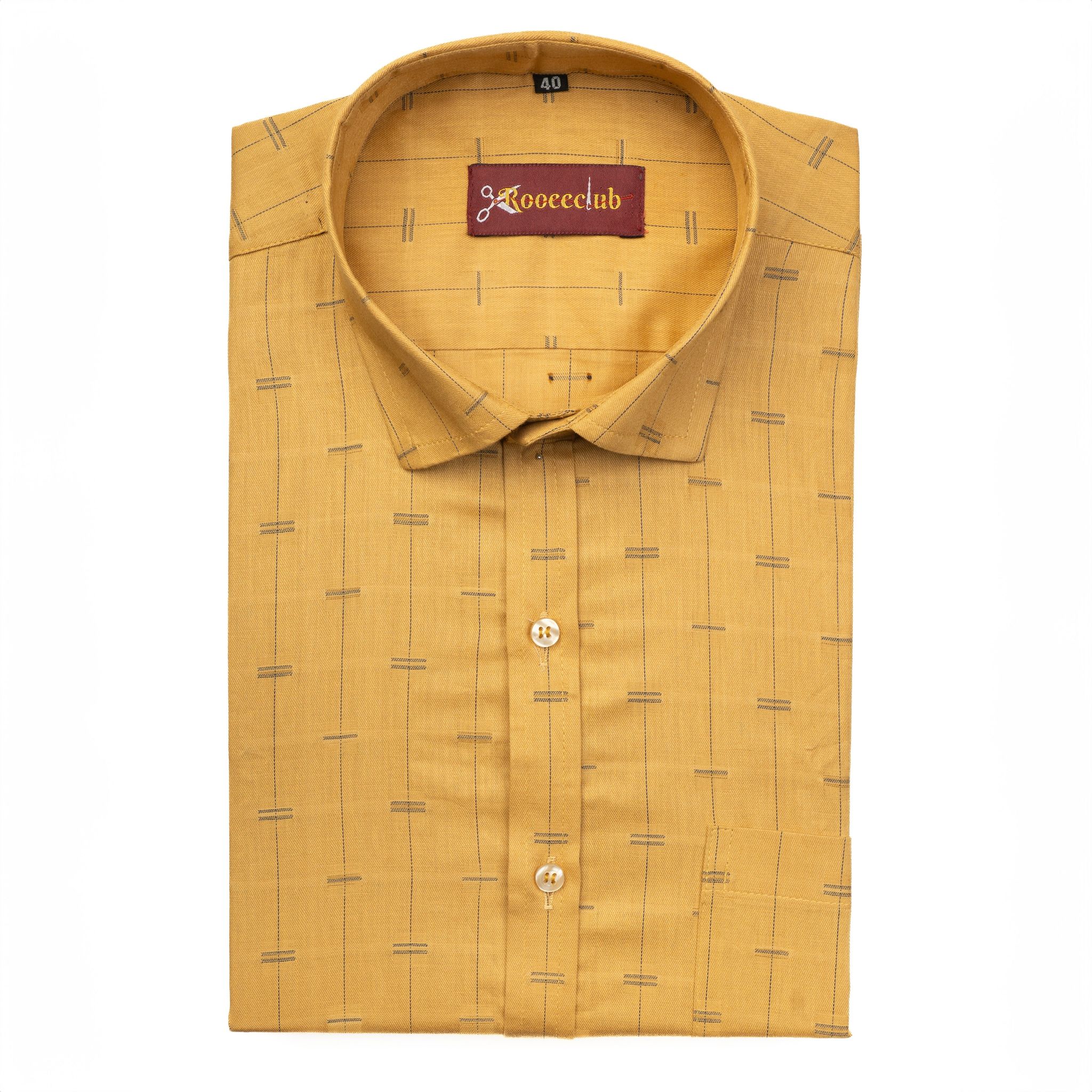 Dark Yellow Color Lining Butta Cotton Shirts-M (38 Inch) (98 CM) / Full