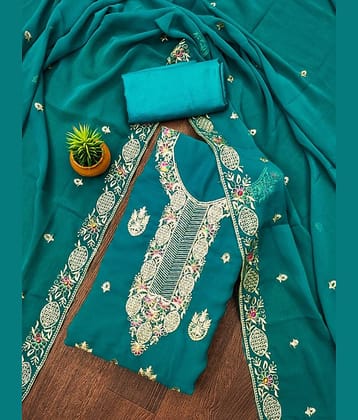Rangtulika Ethnics Unstitched Georgette Embroidered Dress Material - Blue ( Pack of 1 )