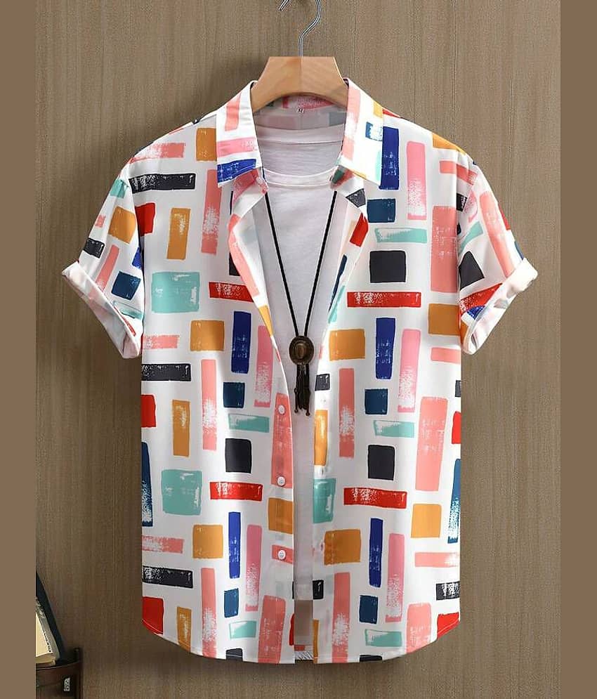 REXZA Poly Cotton Regular Fit Printed Half Sleeves Men's Casual Shirt - White ( Pack of 1 )