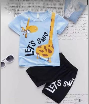 MUSNAH GARMENTS Pack of 1 Unisex for Baby Cotton T-Shirt & Shorts ( Light Blue )