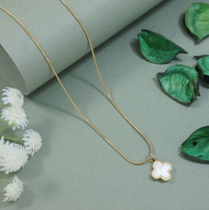 Stainless Steel White Shell Clover Necklace - STNK 5471