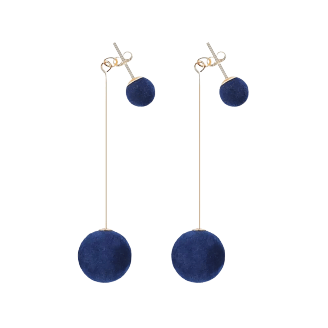 Detachable Plush Ball Korean Style Earrings for Women, Velvet Round Long Tassle Dangle Drop Earrings for Women-Blue