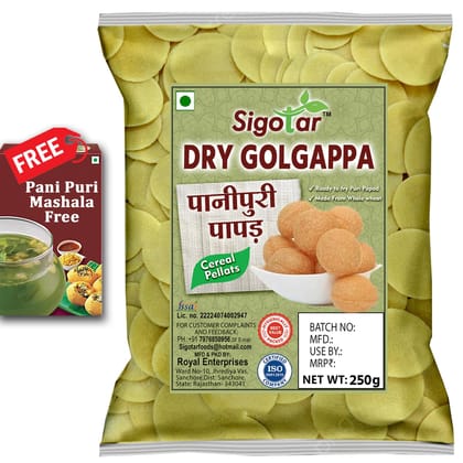 Sigotar Ready-to-Fry Dry Gol Gappa (Pani Puris) 250 gm. with Free Pani Masala