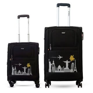Timus Salsa 4 Wheel Black Trolley Suitcase Set of 2,22+26 inches Expandable Cabin and Check-in Luggage with inbuilt TSA