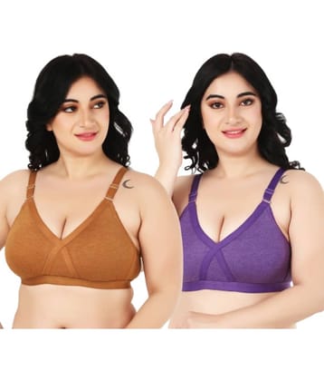 Funahme Pack of 2 Cotton Blend Non Padded T-Shirt Bra For Women ( Purple )