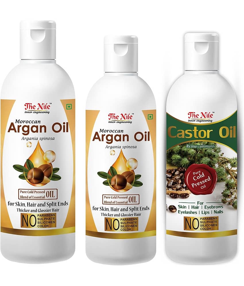 The Nile Argan Oil 150 ML + Argan Oil 100 ML +  Castor 100 Ml 350 mL Pack of 3